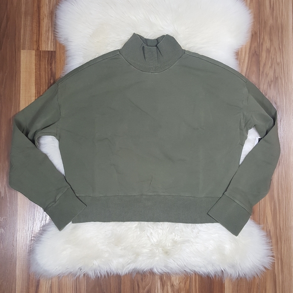 bp Tops - BP Washed Mock Neck Sweatshirt Olive Green Large